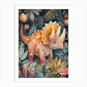 Neutral Pastel Triceratops Dinosaur 1 Art Print