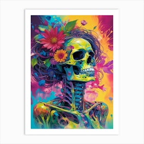 Neon Iridescent Skull Painting (2) Art Print