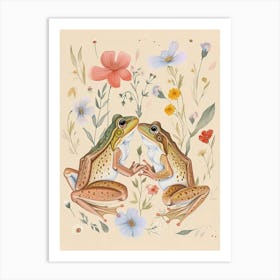 Folksy Floral Animal Drawing Frog 6 Art Print