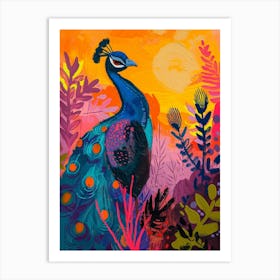 Peacock At Sunset Painting 3 Art Print