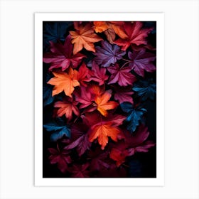 Autumn Leaves On Black Background Art Print