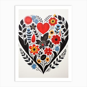 Floral Folky Heart 1 Art Print