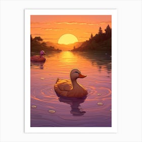 Sunset Animated Duck 2 Art Print
