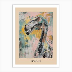 Pastel Pink & Teal Dinosaur Portrait Illustration Poster Art Print