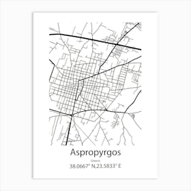 Aspropyrgos,Greece Minimalist Map Art Print