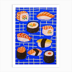 Sushi On A Blue Background Art Print