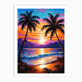 Sunset Beach With Palm Trees Art Print