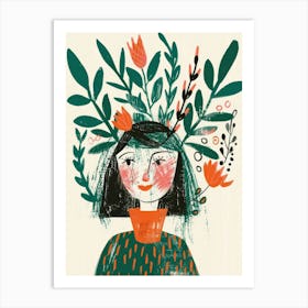 Girl With Flowers On Her Head 11 Art Print