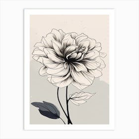 Dahlia Line Art Flowers Illustration Neutral 18 Art Print