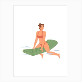 Woman In Bikini On Surfboard Art Print