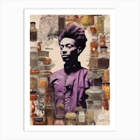 Afro Collage Portrait  Spicy Purple  Art Print