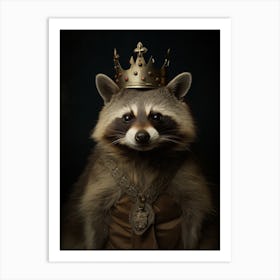 Vintage Portrait Of A Common Raccoon Wearing A Crown 2 Art Print