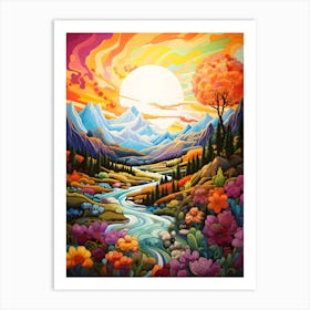 "Mountain's Embrace: Sunset's Majestic Glow" Art Print