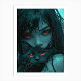 Black Cat Girl Art Print