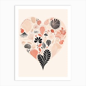 Leaf Pattern Coral Geometric Heart 2 Art Print