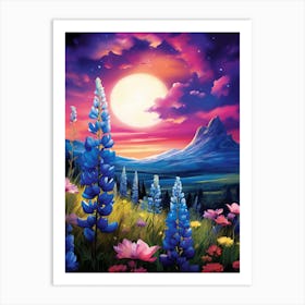 Blue Bonnet Wild Flower With Nothern Lights (3) Art Print