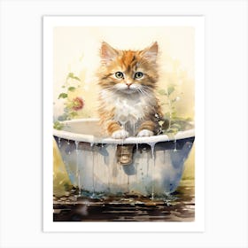 Ragamuffin Cat In Bathtub Botanical Bathroom 1 Art Print