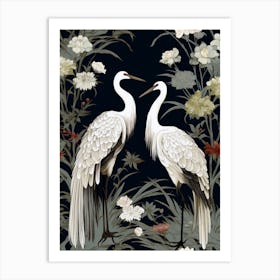 Black And White Cranes 6 Vintage Japanese Botanical Art Print