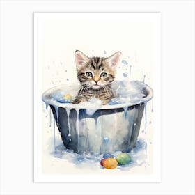 American Shorthair Cat In Bathtub Bathroom 3 Art Print