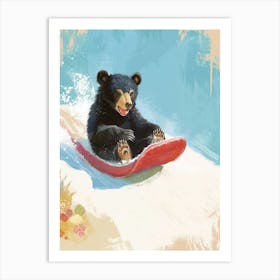 American Black Bear Cub Sledding Down A Snowy Hill Storybook Illustration 1 Art Print