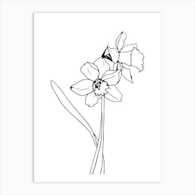 Daffodils Minimalist Line Art Monoline Illustration Art Print