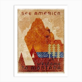 Vintage Travel Poster ― See America Welcome To Montana Art Print