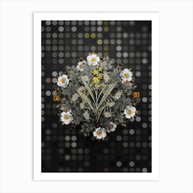 Vintage Wachendorfia Thyrsiflora Flower Wreath on Dot Bokeh Pattern n.0185 Art Print