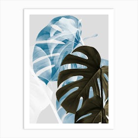 Monstera Leaves Ice Blue_2058422 Art Print