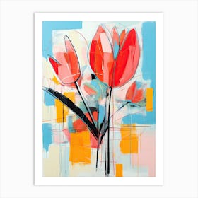 Graffiti Blooms: Basquiat-Styled Tulips and Flowers Art Print