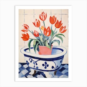 A Bathtube Full Of Tulip In A Bathroom 3 Art Print