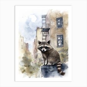 A Raccoon In City Watercolour Illustration Storybook 2 Art Print