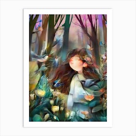 Luxmango Acrylic Artstyle Girl Enjoying In Nature Art Print