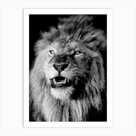 BW Close Up Lion in my Line Illustration Art Print