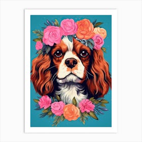 Cavalier King Charles Spaniel Portrait With A Flower Crown, Matisse Painting Style 1 Art Print