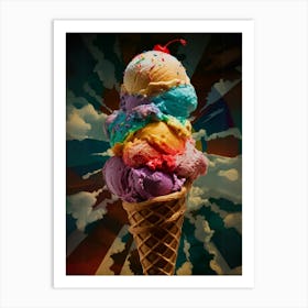 Rainbow Ice Cream Cone Art Print