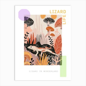 Lizard In The Mushrooms Modern Colourful Abstract Illustration 2 Poster Art Print