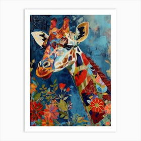 Giraffe With Flowers Painting 1 Art Print