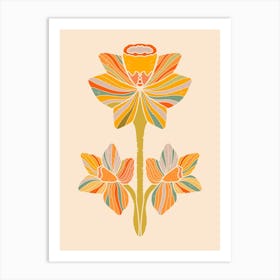 Daffodil Folk Art Flower Retro Style Art Print