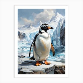 Glaciers And Penguin Art Print