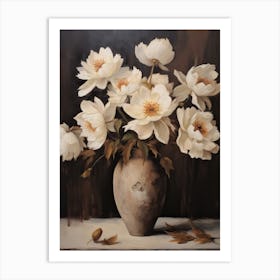 Peony, Autumn Fall Flowers Sitting In A White Vase, Farmhouse Style 1 Art Print