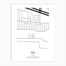 Aki,Japan Minimalist Map Art Print