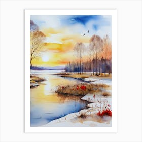 Watercolor Of A Lake 1 Art Print