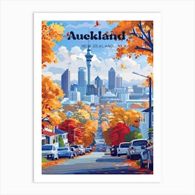 Auckland New Zealand Cityscape Digital Travel Illustration Art Print