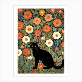 William Morris Black Cat In Flowers Art Print