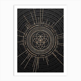 Geometric Glyph Symbol in Gold with Radial Array Lines on Dark Gray n.0267 Art Print