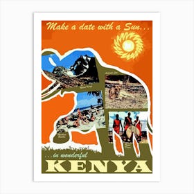 Kenya, Africa, Vintage Travel Poster Art Print
