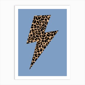 Lightning Bolt Leopard Print on Blue Art Print