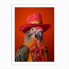 Macaw Parrot In Hat Art Print