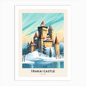 Vintage Winter Travel Poster Trakai Castle Lithuania Art Print