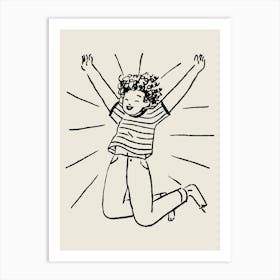 Girl Jumping In The Air Happy Drawing Art Print